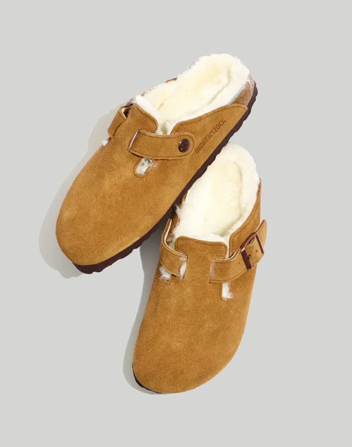 Women Flats Madewell Birkenstock Suede Boston Clogs In Shearling