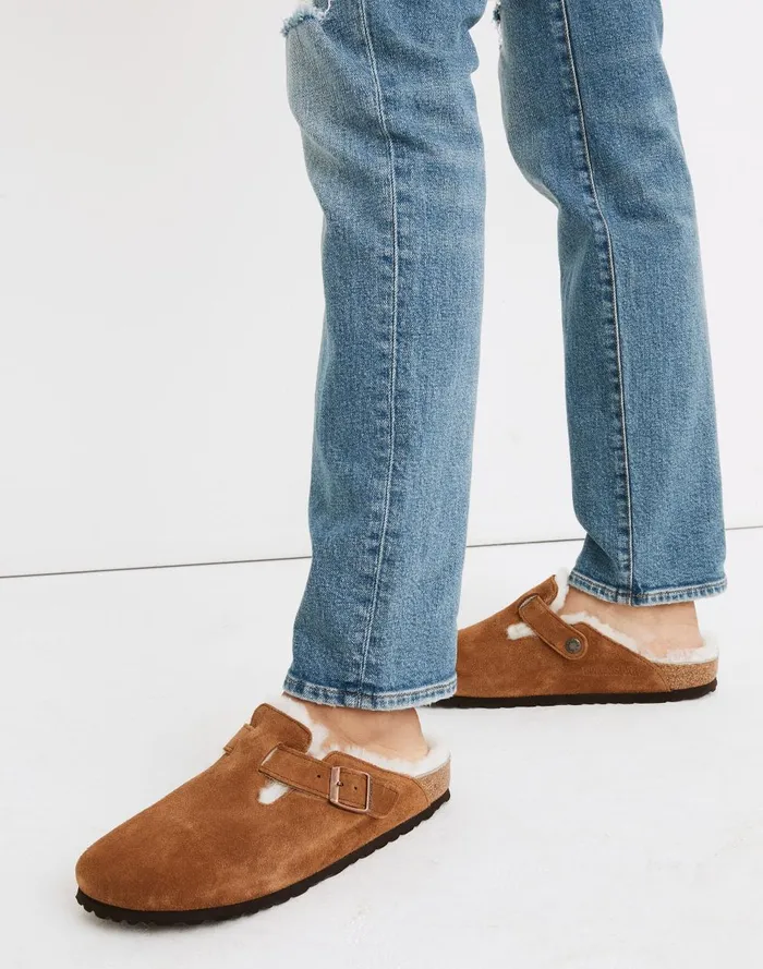 Women Flats Madewell Birkenstock Suede Boston Clogs In Shearling
