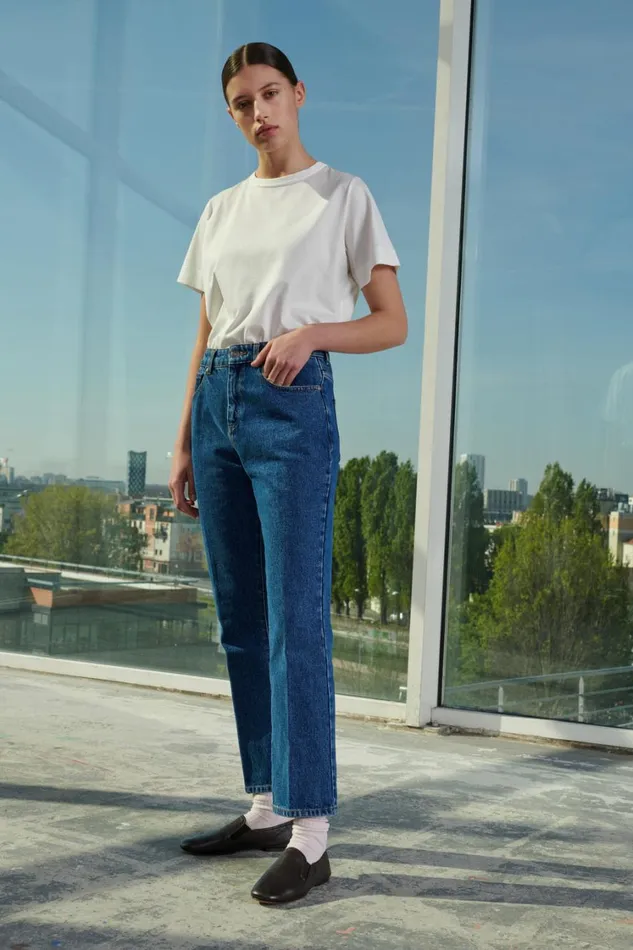 Women FRANCISCO JEANS Washed Blue Denim Soeur Trousers