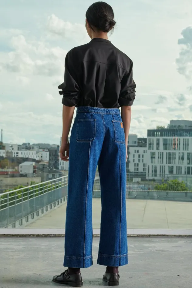 Women HARRY JEANS Washed Blue Denim Soeur Trousers