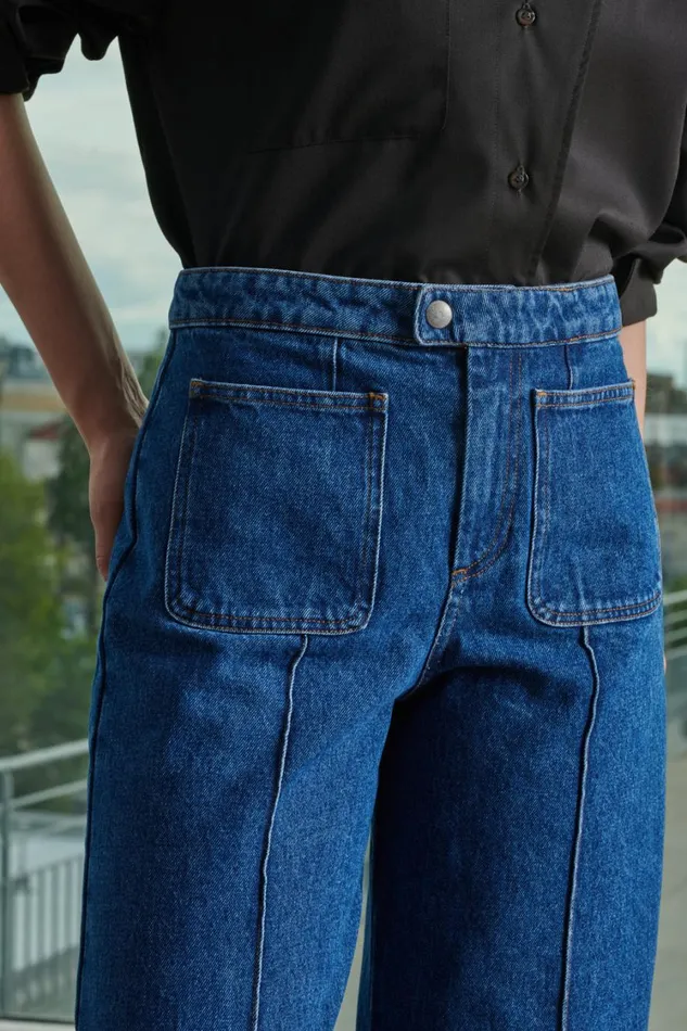 Women HARRY JEANS Washed Blue Denim Soeur Trousers