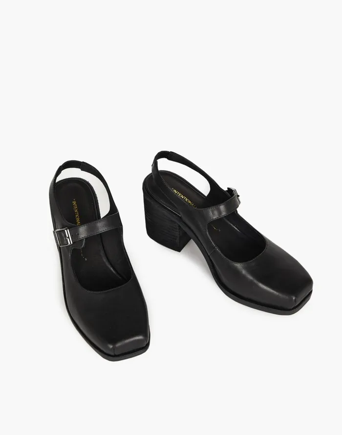 Women Heels Madewell Intentionally Blank Leather Office Mary Jane Slingbacks In Black