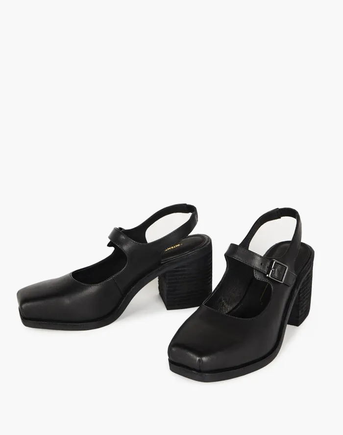 Women Heels Madewell Intentionally Blank Leather Office Mary Jane Slingbacks In Black