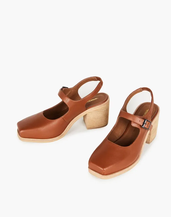 Women Heels Madewell Intentionally Blank Leather Office Mary Jane Slingbacks In Cognac