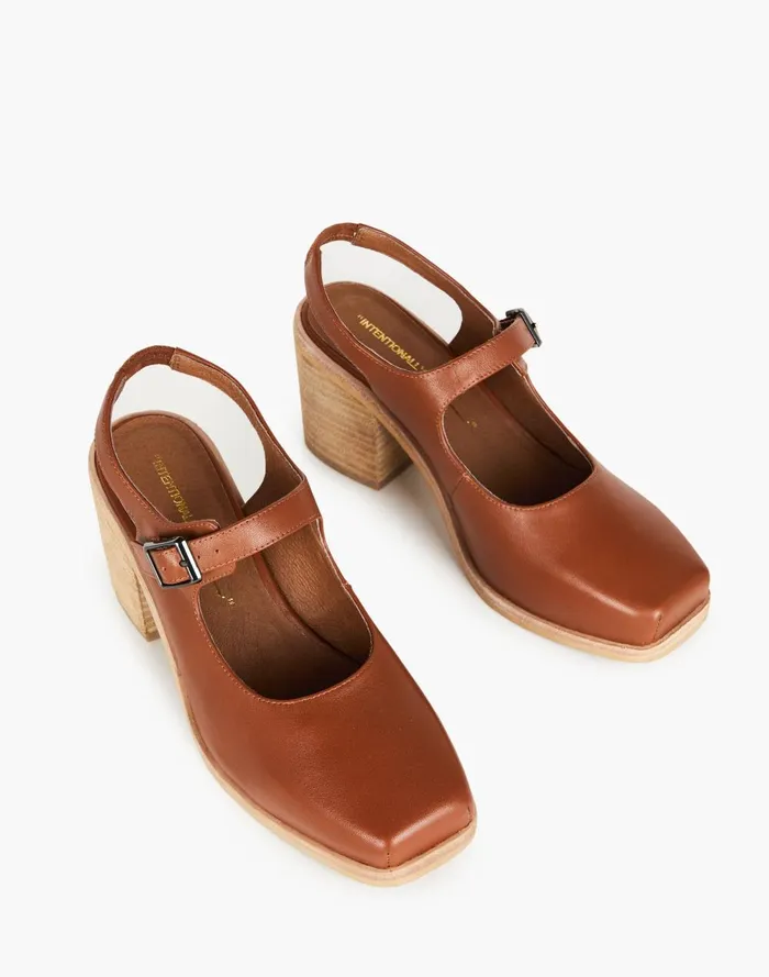 Women Heels Madewell Intentionally Blank Leather Office Mary Jane Slingbacks In Cognac