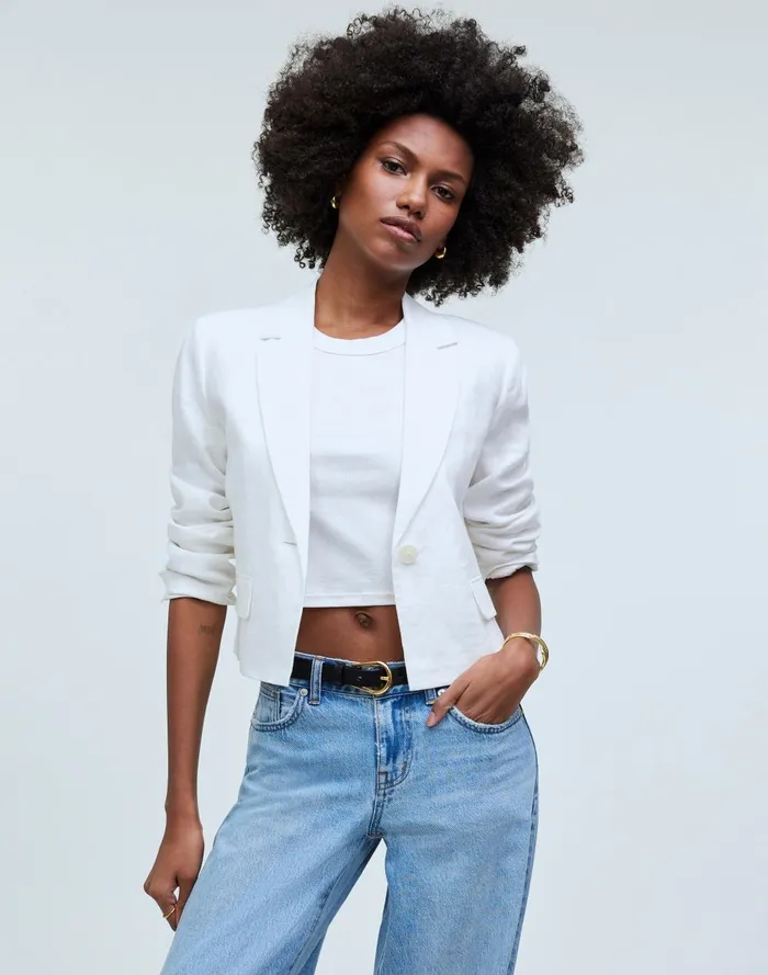 Women Jackets Madewell Cropped Blazer In 100 Linen