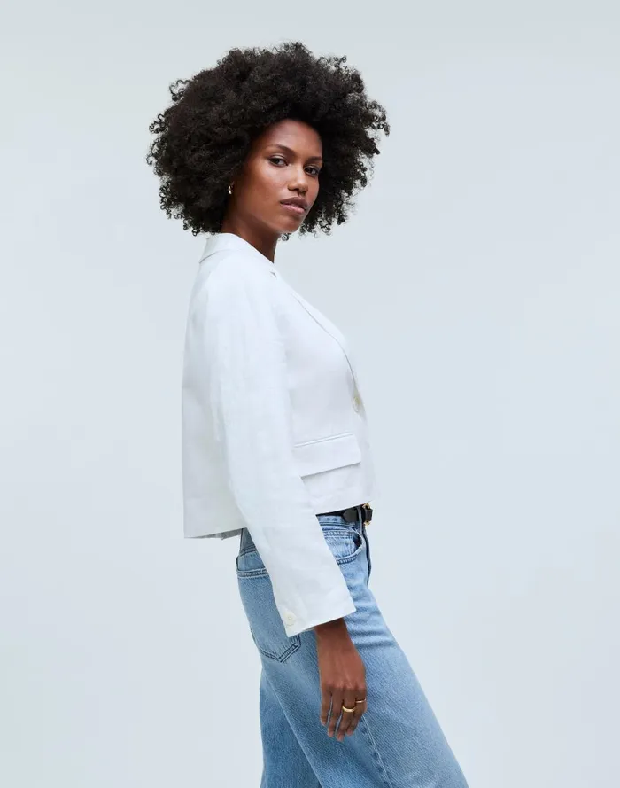 Women Jackets Madewell Cropped Blazer In 100 Linen