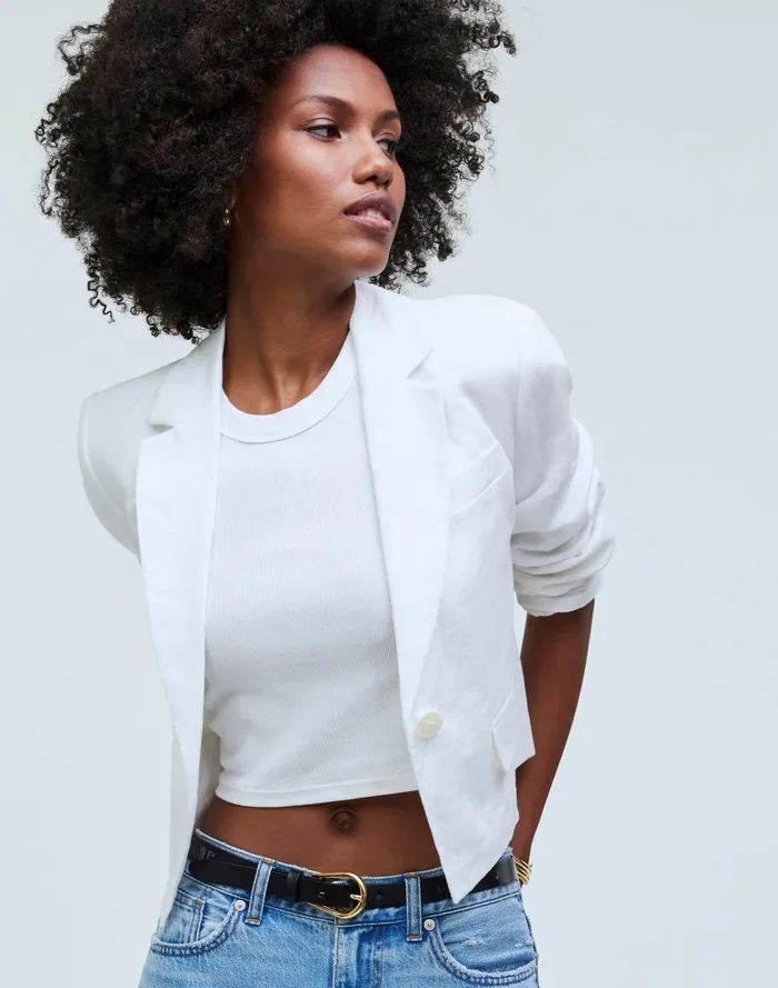 Women Jackets Madewell Cropped Blazer In 100 Linen