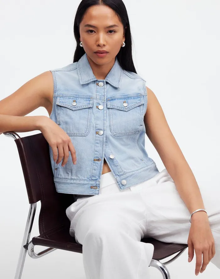 Women Jackets Madewell Denim Oversized Boxy Vest In Fitzgerald Wash