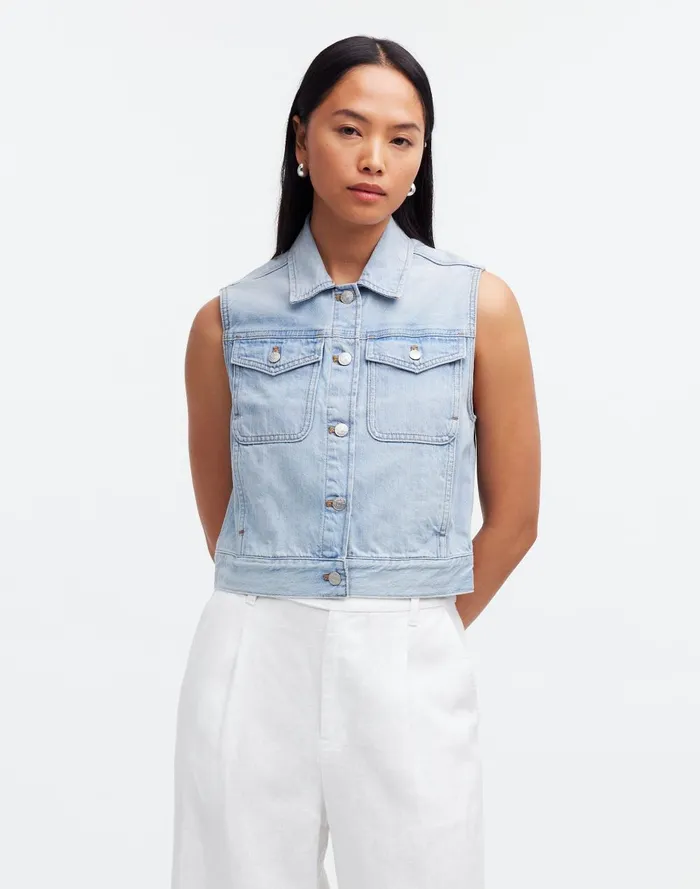 Women Jackets Madewell Denim Oversized Boxy Vest In Fitzgerald Wash