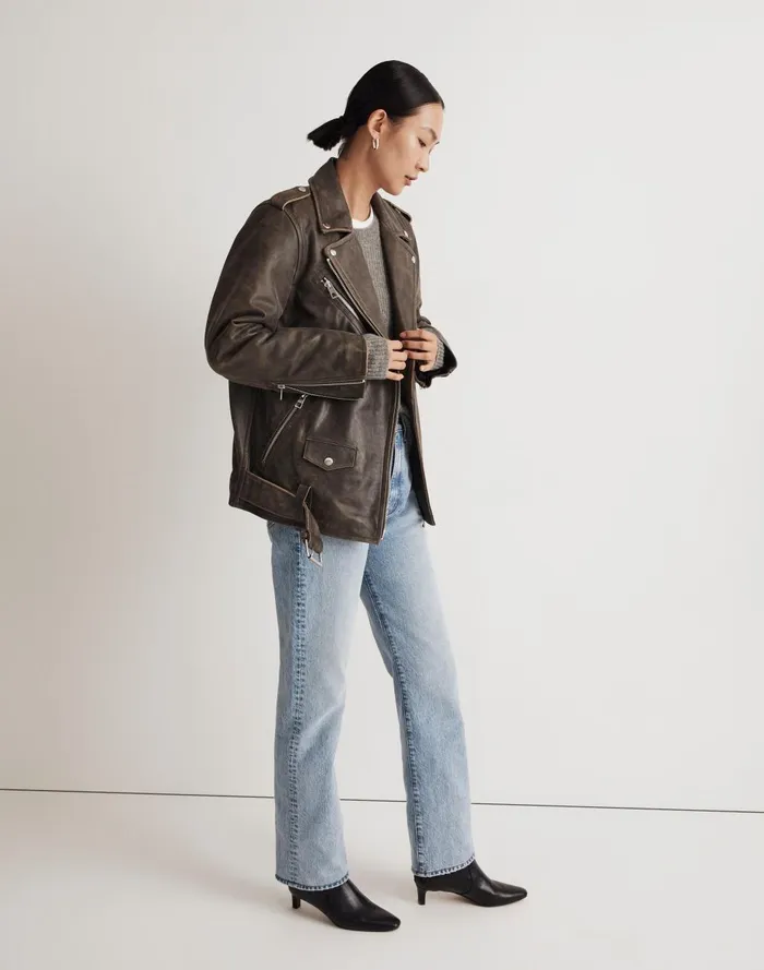Women Jackets Madewell Distressed Leather Oversized Motorcycle Jacket