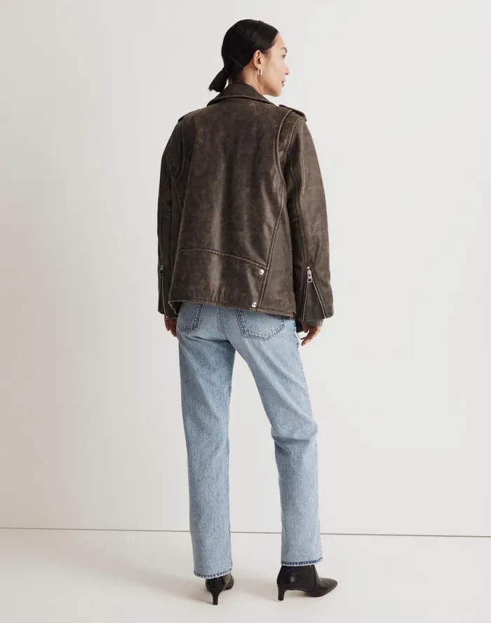 Women Jackets Madewell Distressed Leather Oversized Motorcycle Jacket