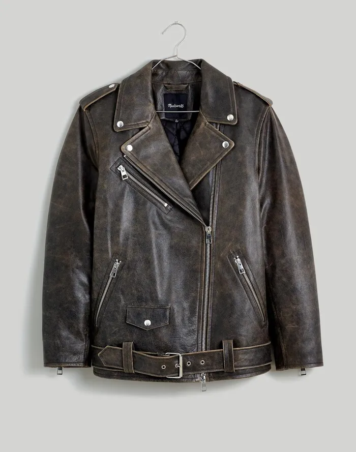 Women Jackets Madewell Distressed Leather Oversized Motorcycle Jacket
