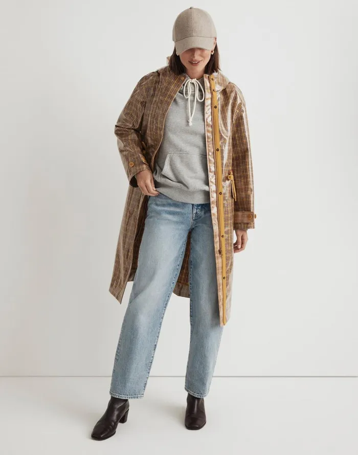 Women Jackets Madewell Laminated Trench Coat In Plaid