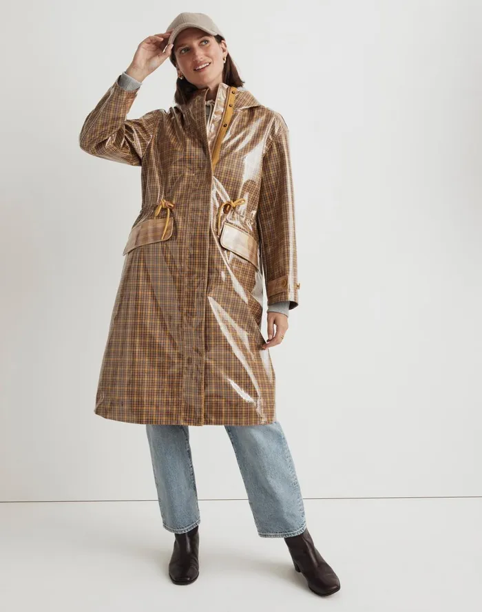 Women Jackets Madewell Laminated Trench Coat In Plaid
