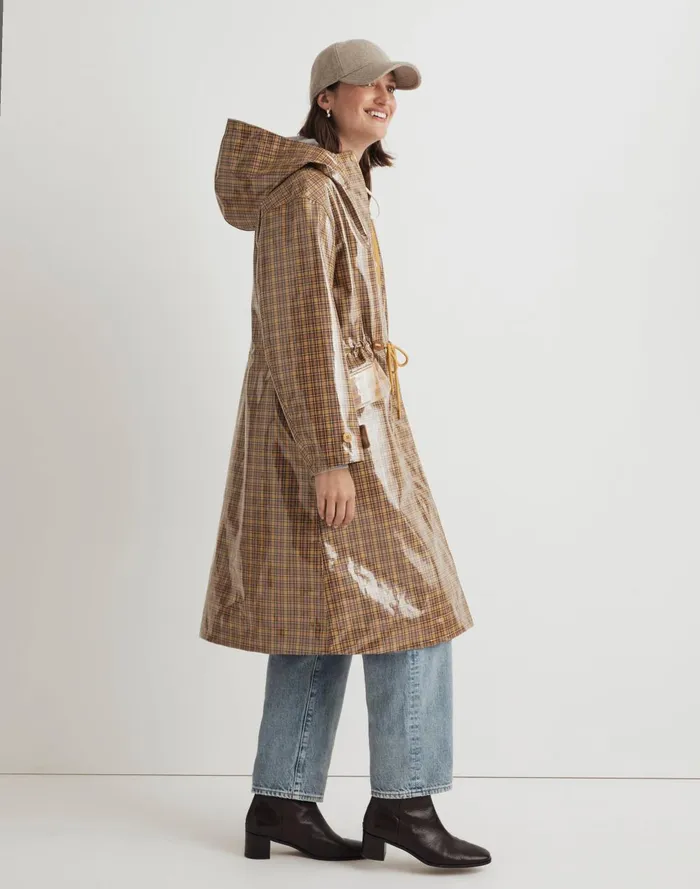 Women Jackets Madewell Laminated Trench Coat In Plaid