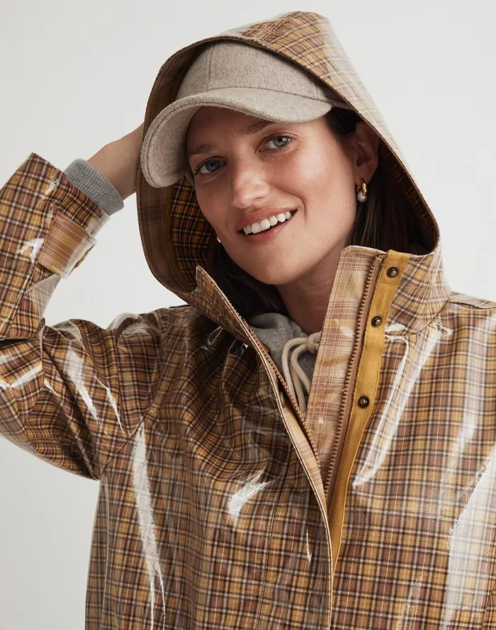 Women Jackets Madewell Laminated Trench Coat In Plaid