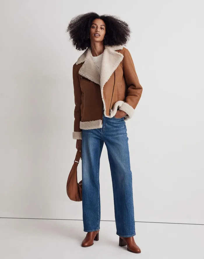 Women Jackets Madewell Oversized Shearling Motorcycle Jacket