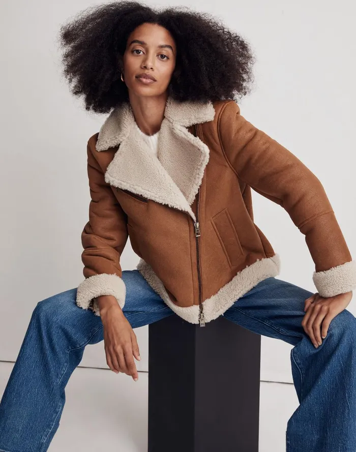 Women Jackets Madewell Oversized Shearling Motorcycle Jacket