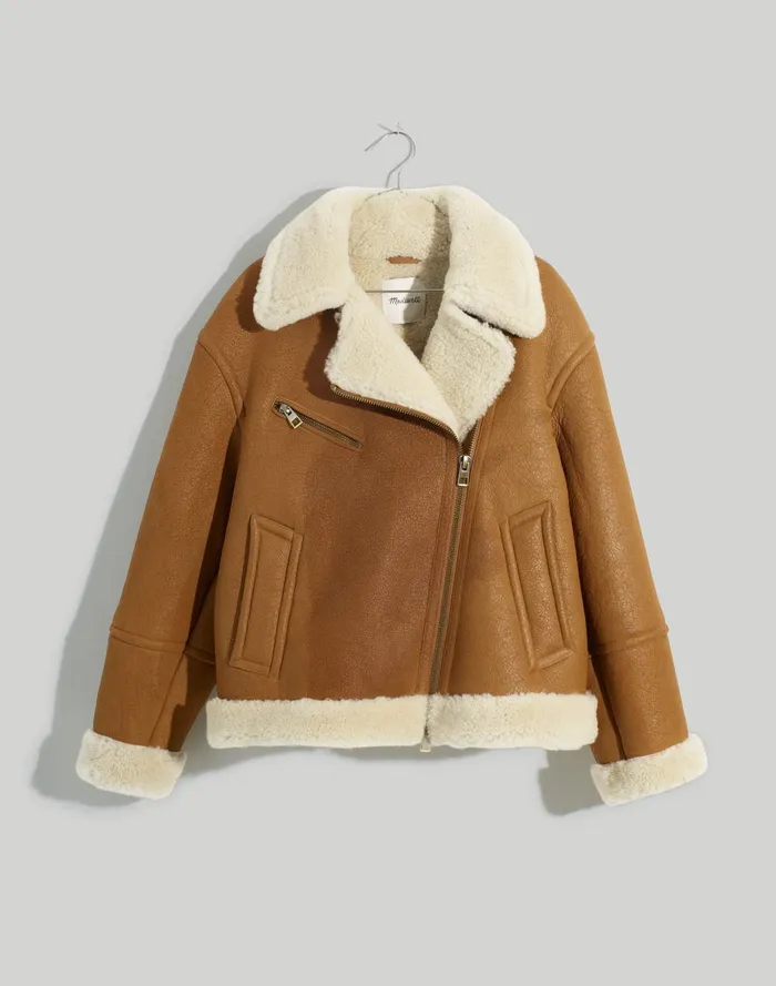 Women Jackets Madewell Oversized Shearling Motorcycle Jacket