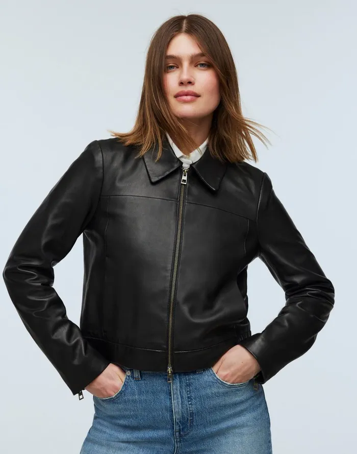Women Jackets Madewell Shrunken ZipFront Jacket In Leather