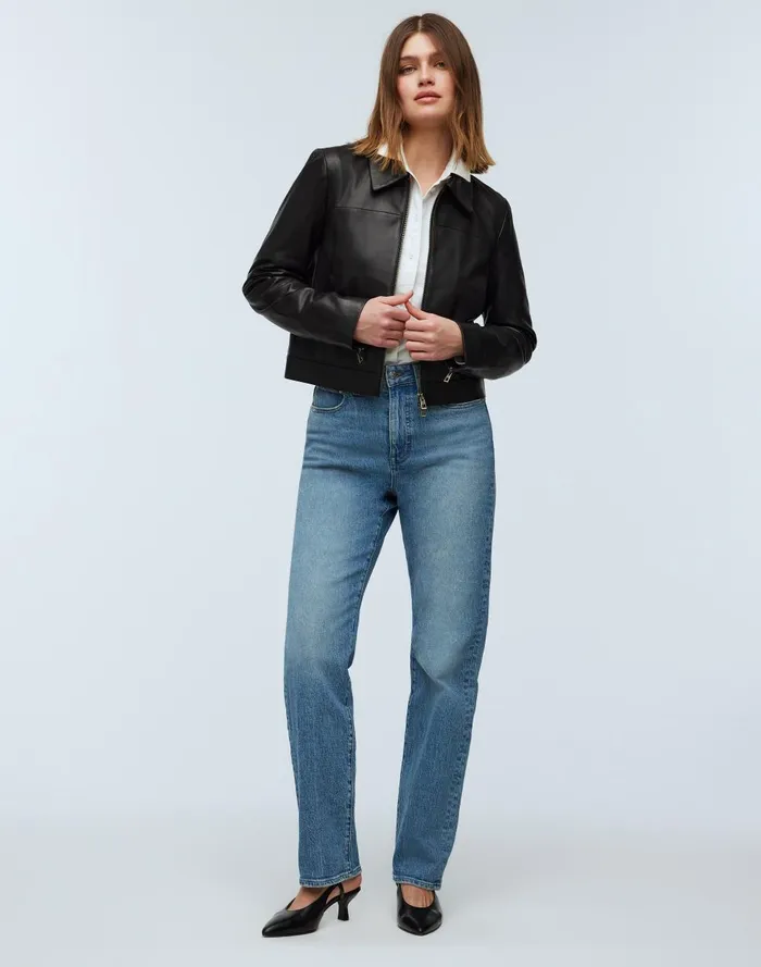 Women Jackets Madewell Shrunken ZipFront Jacket In Leather
