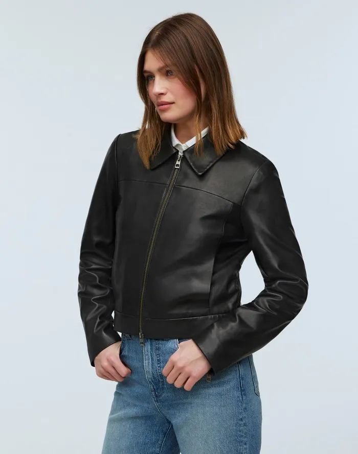 Women Jackets Madewell Shrunken ZipFront Jacket In Leather