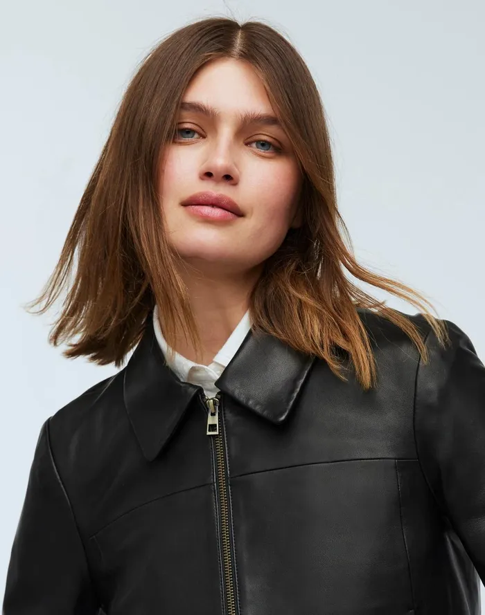 Women Jackets Madewell Shrunken ZipFront Jacket In Leather