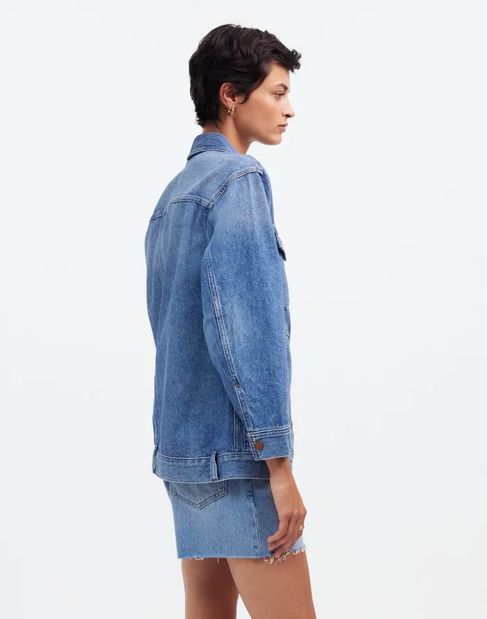 Women Jackets Madewell The Oversized Trucker Jean Jacket In Sentell Wash SnapFront Edition