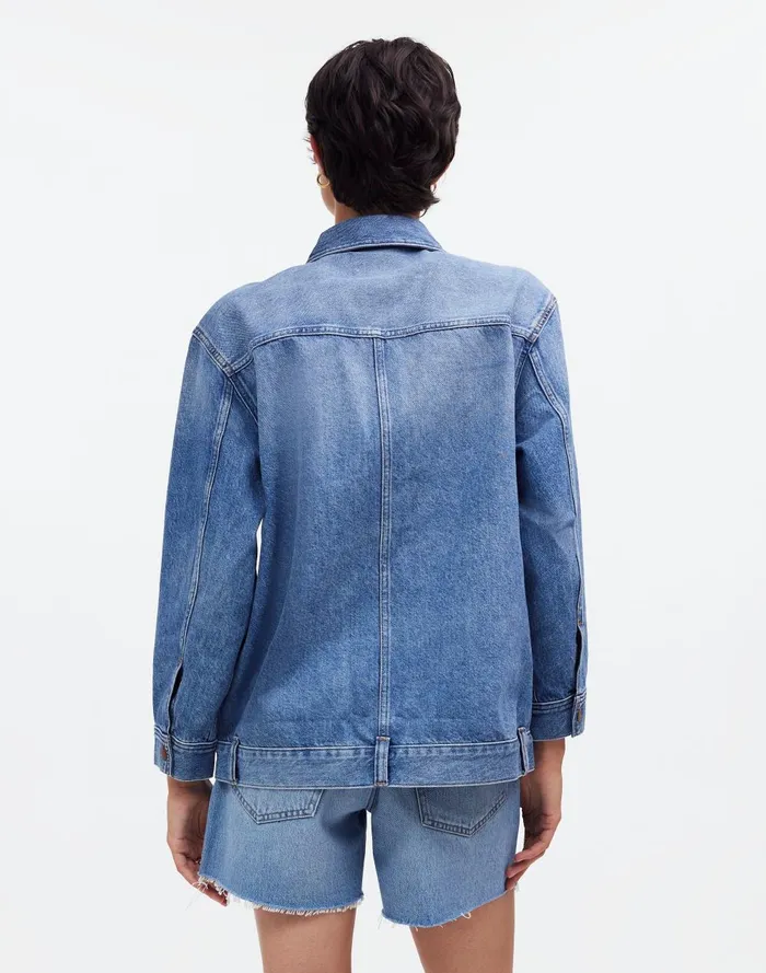 Women Jackets Madewell The Oversized Trucker Jean Jacket In Sentell Wash SnapFront Edition