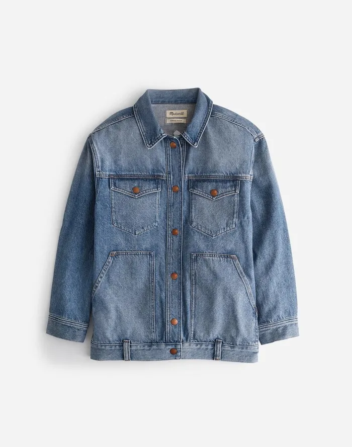Women Jackets Madewell The Oversized Trucker Jean Jacket In Sentell Wash SnapFront Edition