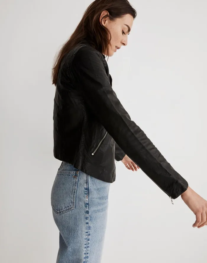 Women Jackets Madewell The Washed Leather Motorcycle Jacket