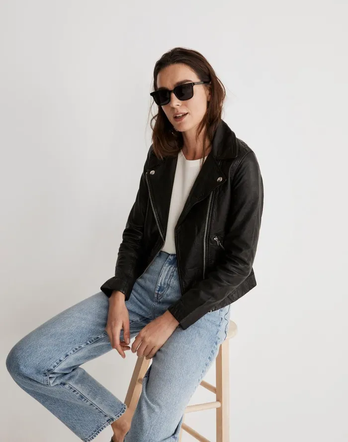 Women Jackets Madewell The Washed Leather Motorcycle Jacket