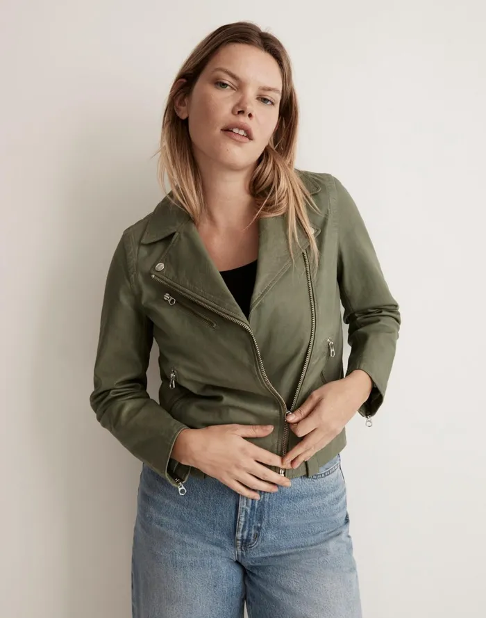 Women Jackets Madewell Washed Leather Motorcycle Jacket