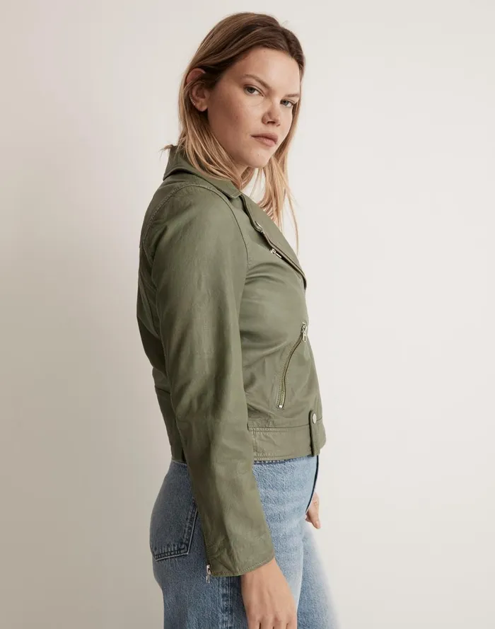 Women Jackets Madewell Washed Leather Motorcycle Jacket