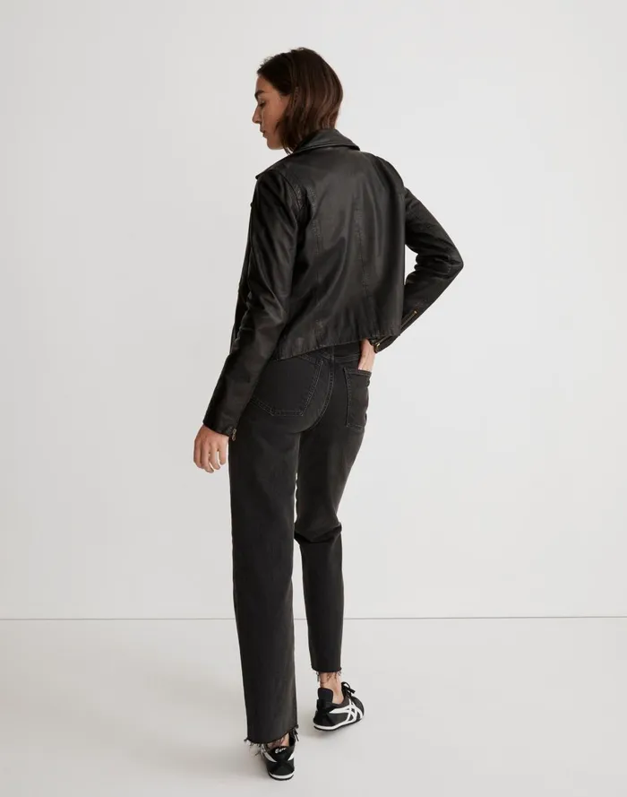 Women Jackets Madewell Washed Leather Motorcycle Jacket Brass Hardware Edition