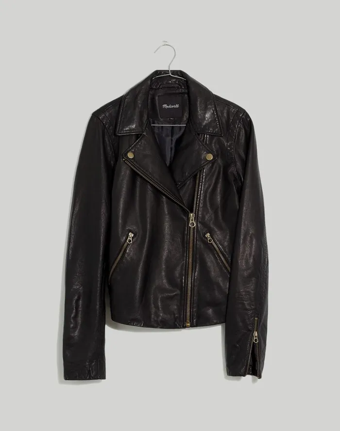 Women Jackets Madewell Washed Leather Motorcycle Jacket Brass Hardware Edition