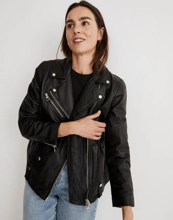 Women Jackets Madewell Washed Leather Oversized Motorcycle Jacket