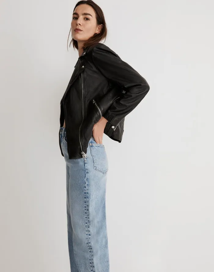 Women Jackets Madewell Washed Leather Oversized Motorcycle Jacket