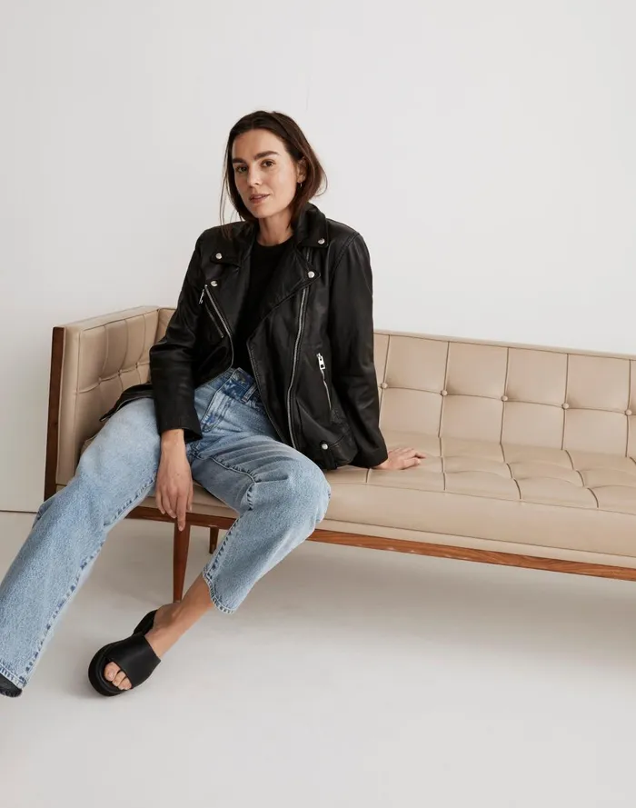 Women Jackets Madewell Washed Leather Oversized Motorcycle Jacket
