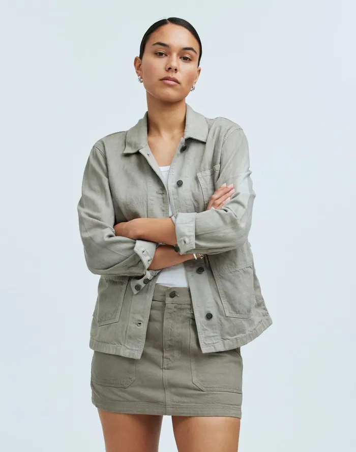 Women Jackets Madewell X MN Dye Studio Denim Chore Coat