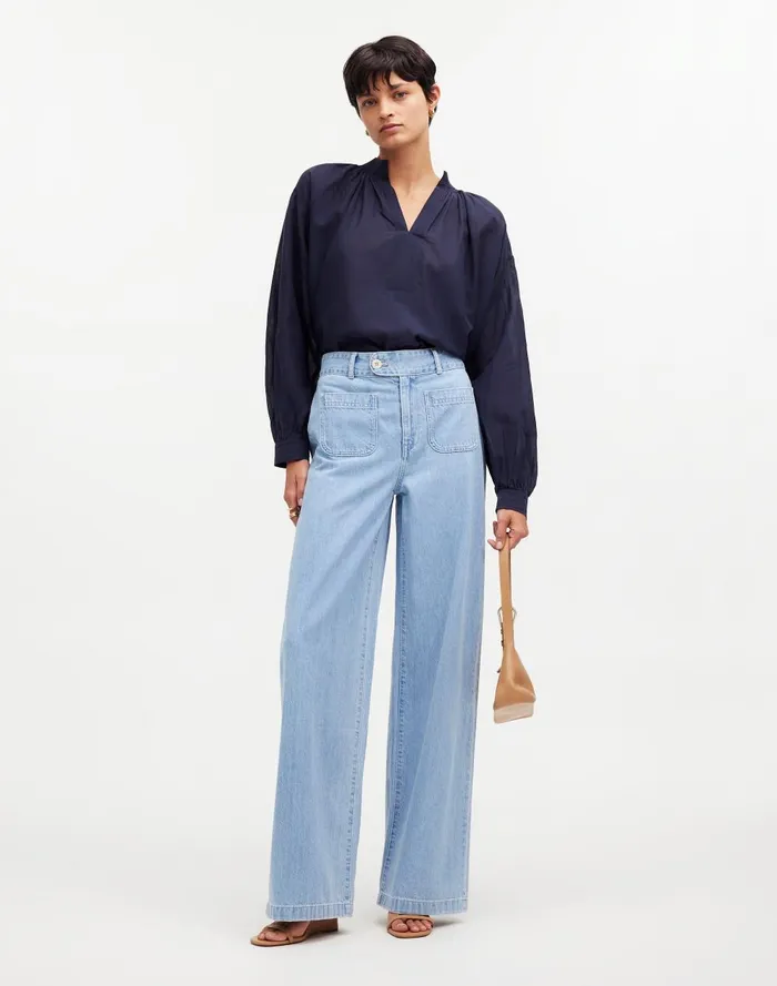 Women Jeans Madewell Baggy Straight Jeans In Bellridge Wash Patch Pocket Edition