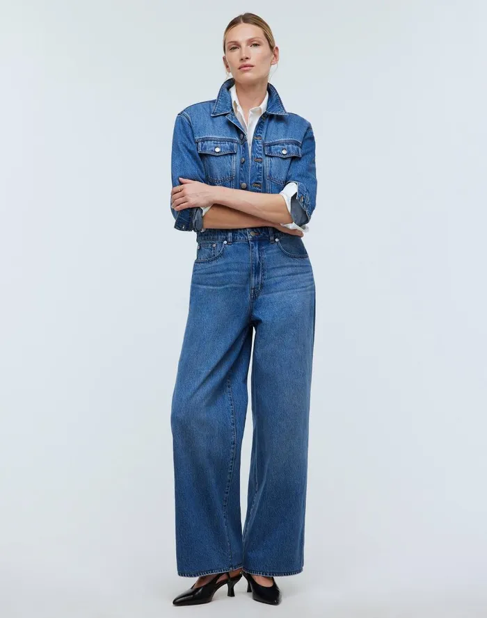 Women Jeans Madewell Denim WideLeg Coverall Jumpsuit In Byrne Wash