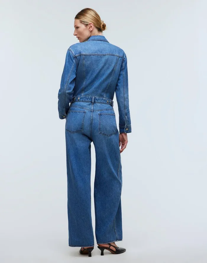 Women Jeans Madewell Denim WideLeg Coverall Jumpsuit In Byrne Wash