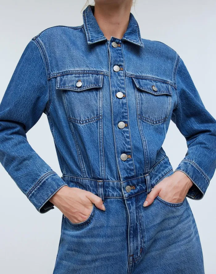 Women Jeans Madewell Denim WideLeg Coverall Jumpsuit In Byrne Wash