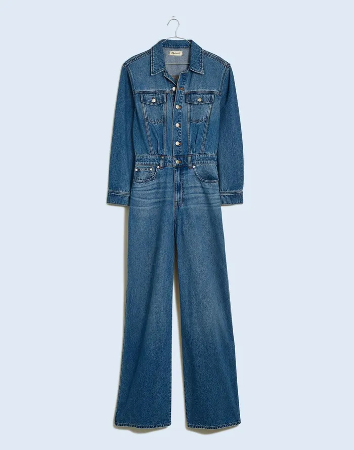 Women Jeans Madewell Denim WideLeg Coverall Jumpsuit In Byrne Wash