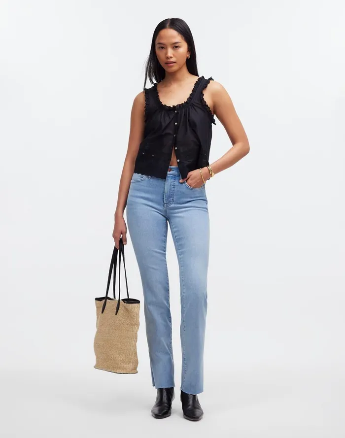 Women Jeans Madewell Kick Out FullLength Jeans In Condale Wash Raw Hem Edition