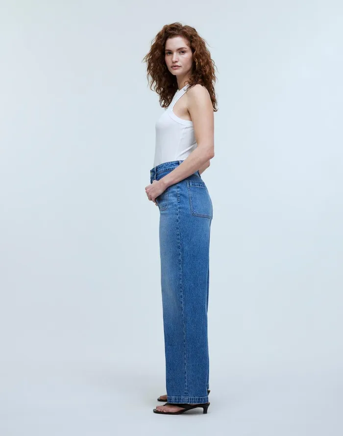 Women Jeans Madewell The Curvy Emmett WideLeg Jean In Lakecourt Wash Patch Pocket Edition