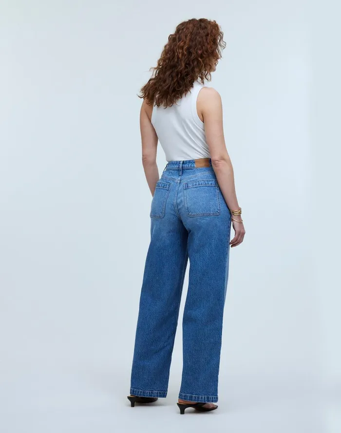 Women Jeans Madewell The Curvy Emmett WideLeg Jean In Lakecourt Wash Patch Pocket Edition