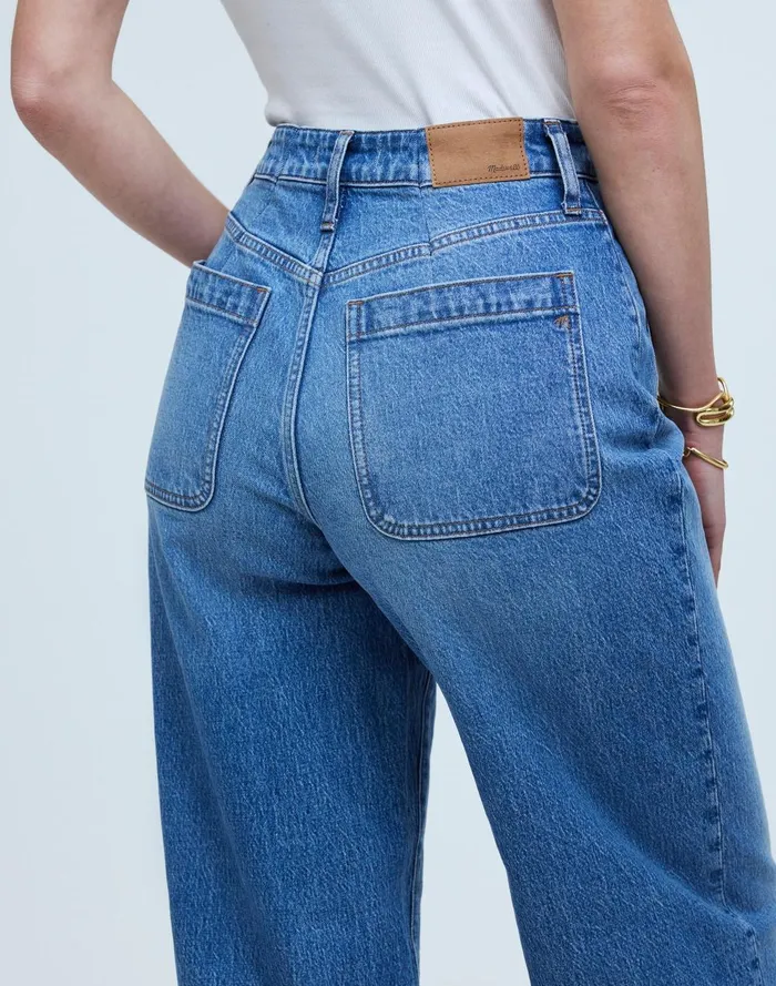 Women Jeans Madewell The Curvy Emmett WideLeg Jean In Lakecourt Wash Patch Pocket Edition